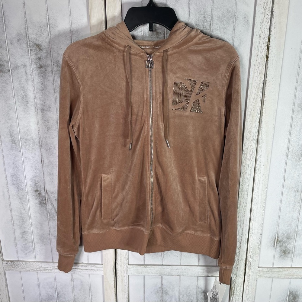Calvin Klein Women's Velour Rhinestone Detail Cozy Hoodie Everyday Jacket S boho - Picture 11 of 16